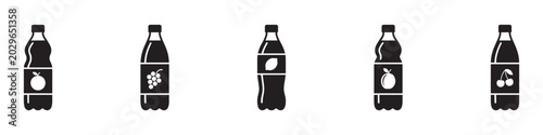 Foto Fruit juice and soft drinks bottles icon set