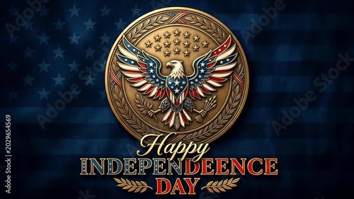 Patriotic American Eagle Seal and Independence Day Greeting Animation. 4K Video