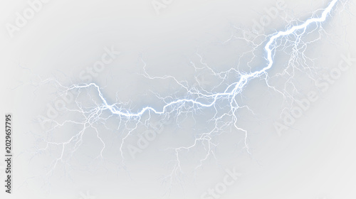 Fotografi Blue and white lightning bolt isolated on transparent background with bright blu