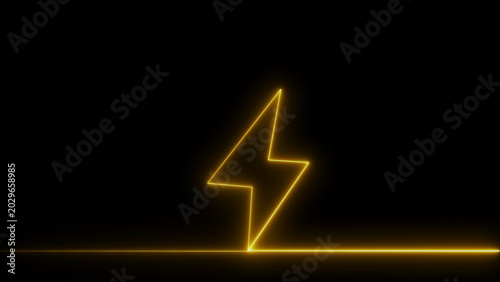 Yellow neon lightning bolt on black background with electric abstract background illustration energy symbol electricity