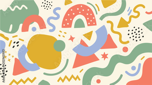Foto Vibrant shapes and colorful patterns create a lively abstract art composition in