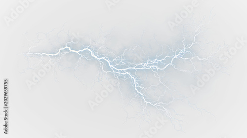 Schilderij op canvas Blue and white lightning bolt isolated on transparent background with clouds and