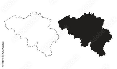 Canvastavla Belgium country map silhouette and black line art vector set