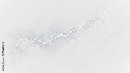 Schilderij op canvas White lightning strikes across a cloudy sky during a storm at night over a city