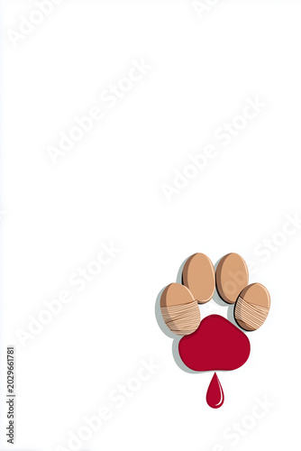 Dog Paw with Wrapped Bandage Toes and Red Blood Pad Dripping Drop on White Background