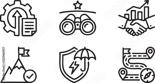 Business Innovation Risk Management and Operational Excellence Line Icons Set