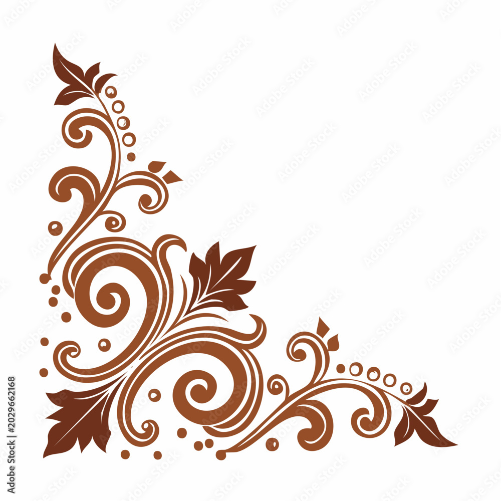 Fototapeta premium Brown Floral Swirl Corner Ornament