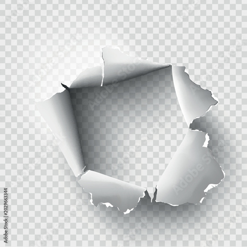 ragged Hole torn in ripped paper on transparent background