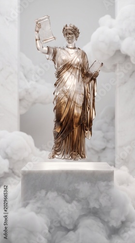 Celestial Chronicle Antique Bronze Sepia Crystal Clio Goddess Of History And Chronicles Of Olympus Levitating Above Marble Pedestal
