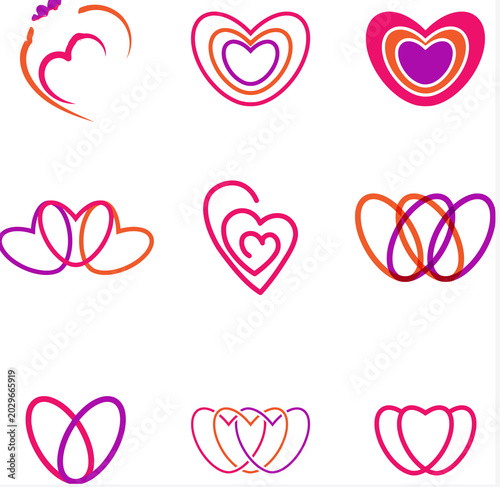Set of pink hearts vector illustration for love and romance valentine design set of decorative heart symbols
