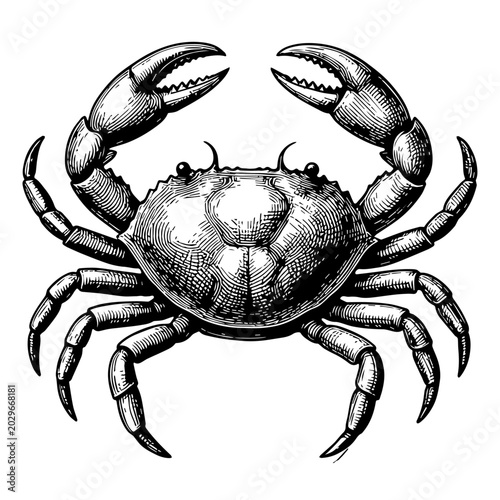 Obraz na plátne Vintage Dungeness Crab Engraving Vector Illustration