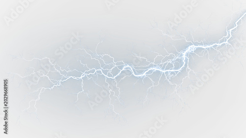 Cuadro en lienzo Blue and white lightning bolt isolated on transparent background with bright blu