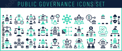 Foto Collection of public governance icons representing government and political admi