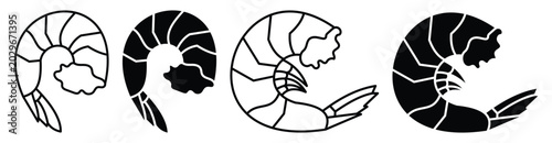 Foto Shrimp Icon Representing Ocean Animal and Seafood Cuisine Theme Vector