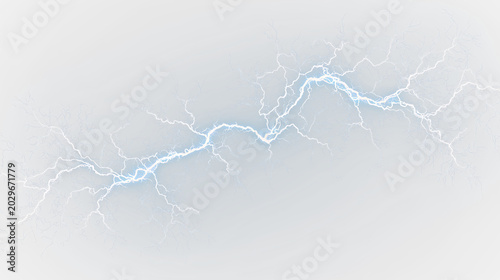 Billede på lærred Blue and white lightning bolt isolated on transparent background with bright blu