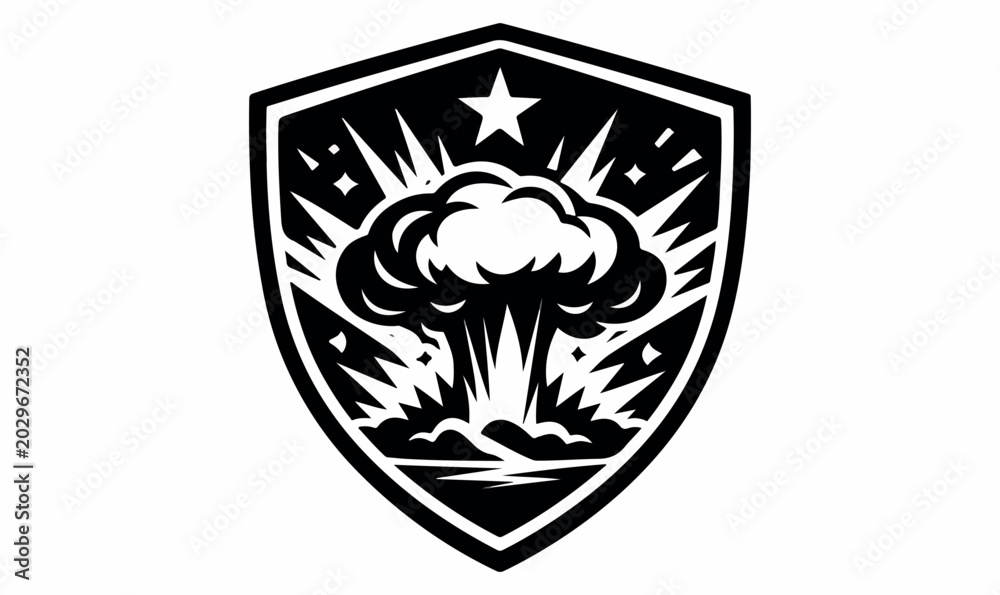 Obraz premium Explosion Shield Emblem Star Power Vector Design