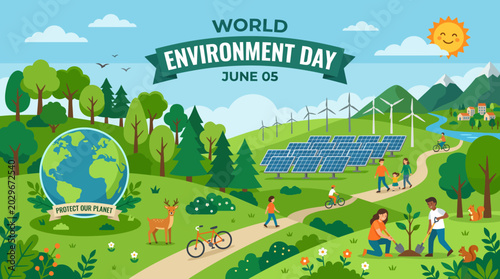 Fotografía World Environment Day illustration with people and nature.