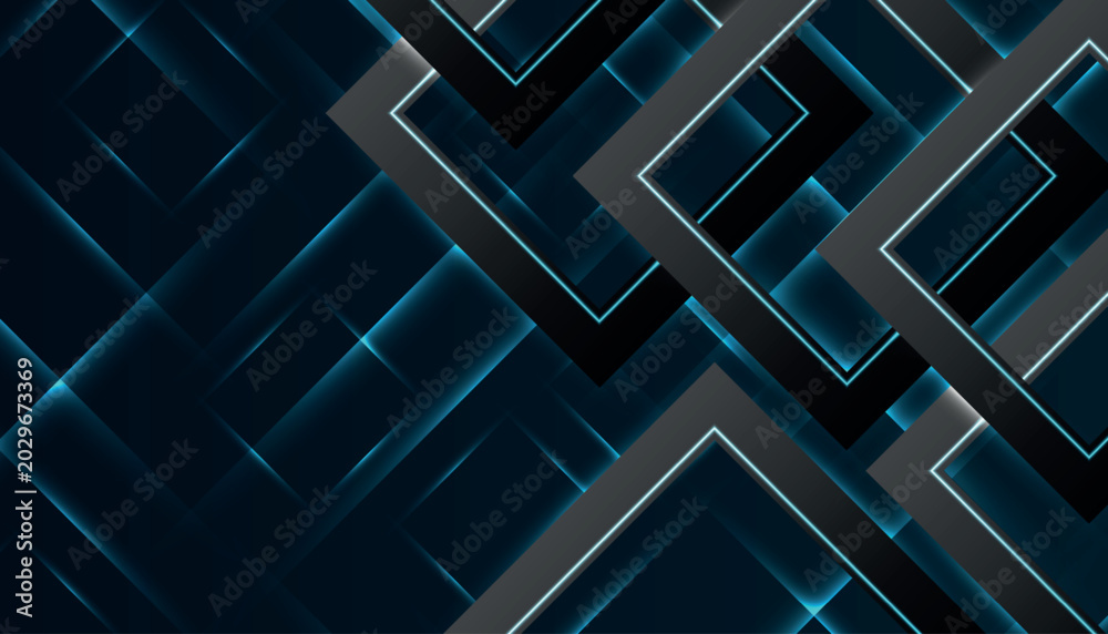Fototapeta premium Abstract techno background with overlapping square light lines. Futuristic design with moving light effects and modern geometric layers. Vector illustration eps. 3