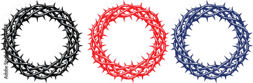 Cuadro en lienzo Crown of thorns vector illustration set in black red and blue colors isolated on