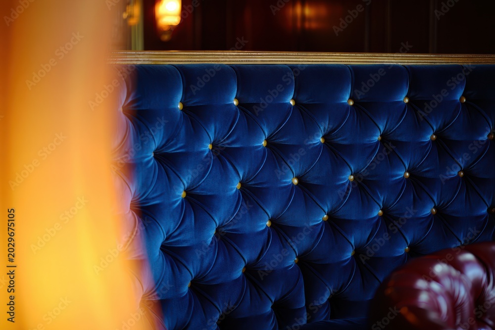 Fototapeta premium Luxurious Blue Velvet Tufted Headboard