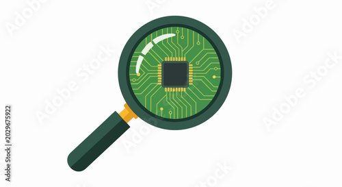 Canvastavla Magnifying Glass Over Microchip on Green Circuit Board, Technology Inspection an
