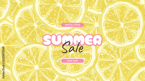 Tableau sur toile Advertising banner for the summer sale with lemon slices