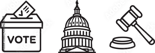 Voting Ballot Capitol Building and Legal Gavel Icons