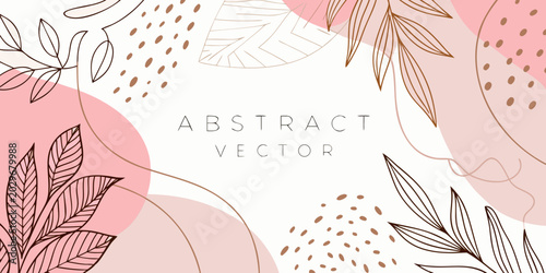 abstract botanical vector illustration with pink and beige shapes