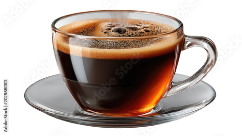 Espresso Shot Perfection: A close-up view of a rich, dark espresso being poured into a clear glass cup, with crema forming a beautiful layer on top.