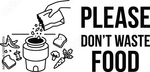 Bild auf Leinwand line drawing of food waste with text please don t waste food