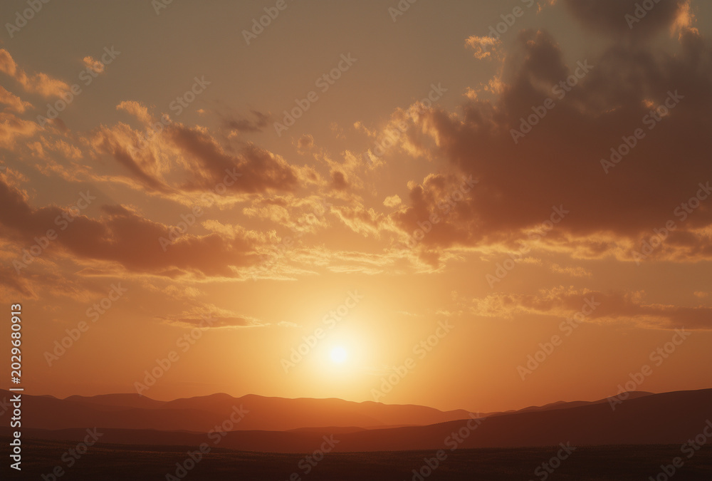 Fototapeta premium a sunset over mountainous terrain