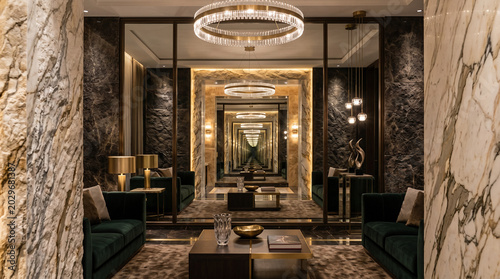 Mirror wall emphasizing rich stone textures with infinite reflection for ultra luxurious interior design