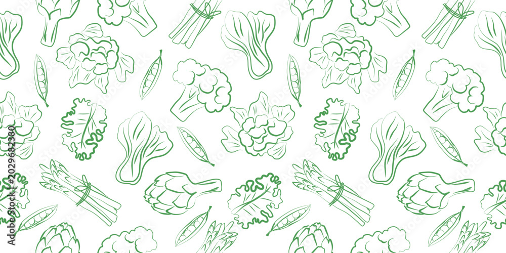Fototapeta premium Doodle seamless pattern with green vegetables.