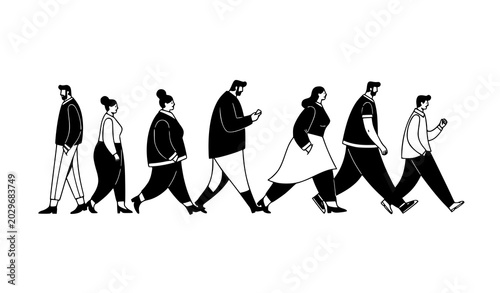 Canvastavla Diverse group of people walking in a line