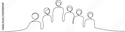 Foto Minimalist continuous line drawing of a group of diverse people standing together in a row