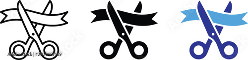 Grand opening ribbon cutting scissors vector icons illustration bundle simple line art
