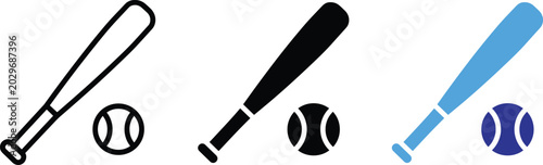 Fotografía Sport team baseball bat ball equipment vector icons illustration bundle flat sil