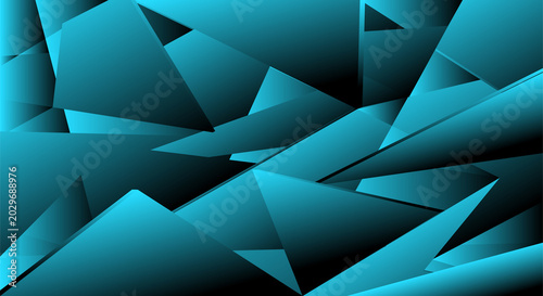 Bild auf Leinwand A dynamic and modern background featuring a multitude of overlapping geometric teal and black triangular shapes