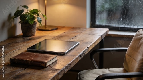 Cozy Workspace with Desk and Tablet