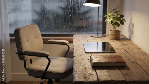 Cozy Workspace with Desk and Tablet