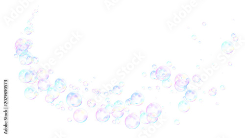 Quadro su tela soap bubbles wave trail isolated on transparent background, png curve foam bubbl
