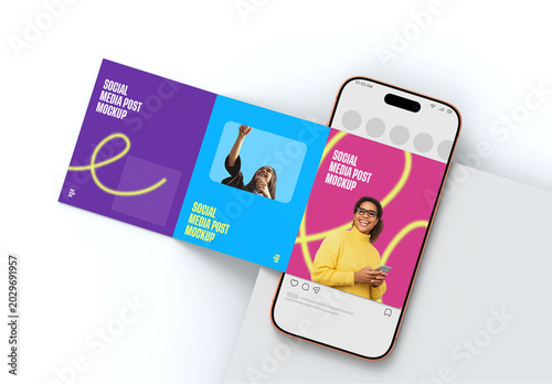 Social Media Carousel Post Mockup with Smartphone Display