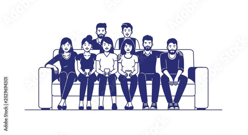 Group of people sitting on couch.