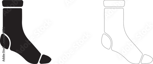 Foot in sock icon, symbol of compression hosiery, orthopedic socks, foot care, warmth and comfort, vector icon in two styles: glyph and outline.