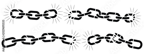 Tablou pe pânză Broken chain disconnect icon set representing link failure, network interruption