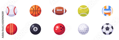 Photography Set of sports balls for team games, fitness, and recreation, colorful collection