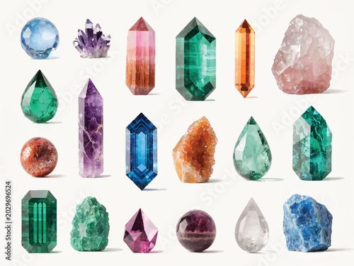 Bild auf Leinwand Colorful crystals and gemstones collection  various shapes and colors  isolated