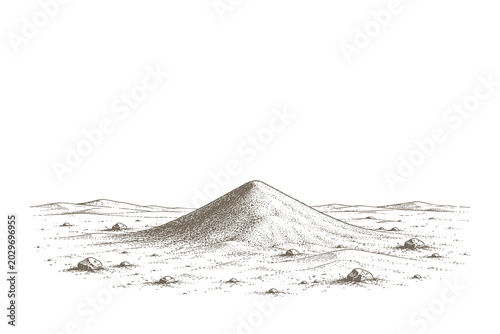 Foto Minimalist hand drawn line art style vector illustration of a sand dune mound si