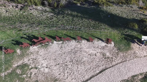 4K 60P Camino Frances Alto del Perdon Iron Sculptures Top-Down Drone Shot