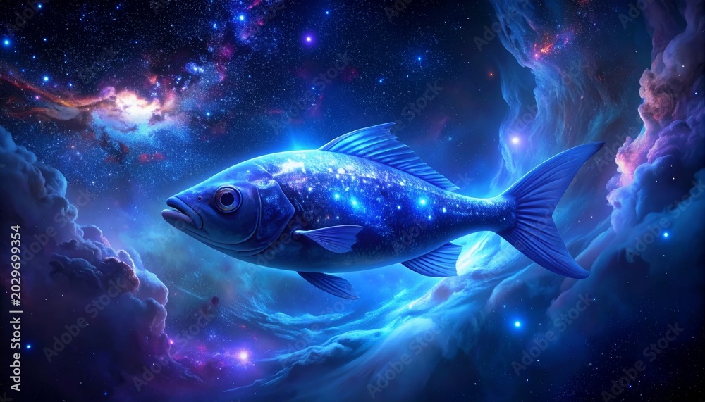 Fototapeta premium Celestial Fish Swimming Through Vibrant Nebula